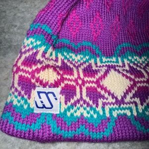 Vintage Murray Merkley Pure Virgin Wool Beanie Tassle Purple Pink Adult